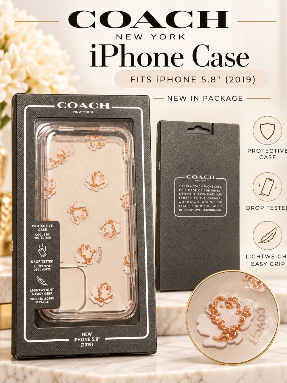 COACH Beige Floral iPhone Case for 5.8" (2019)